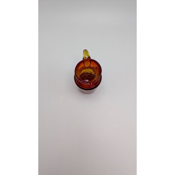 Blown Cracked Glass Amberina Pitcher Applied Handle Red Yellow Orange Vintage - Picture 7 of 10